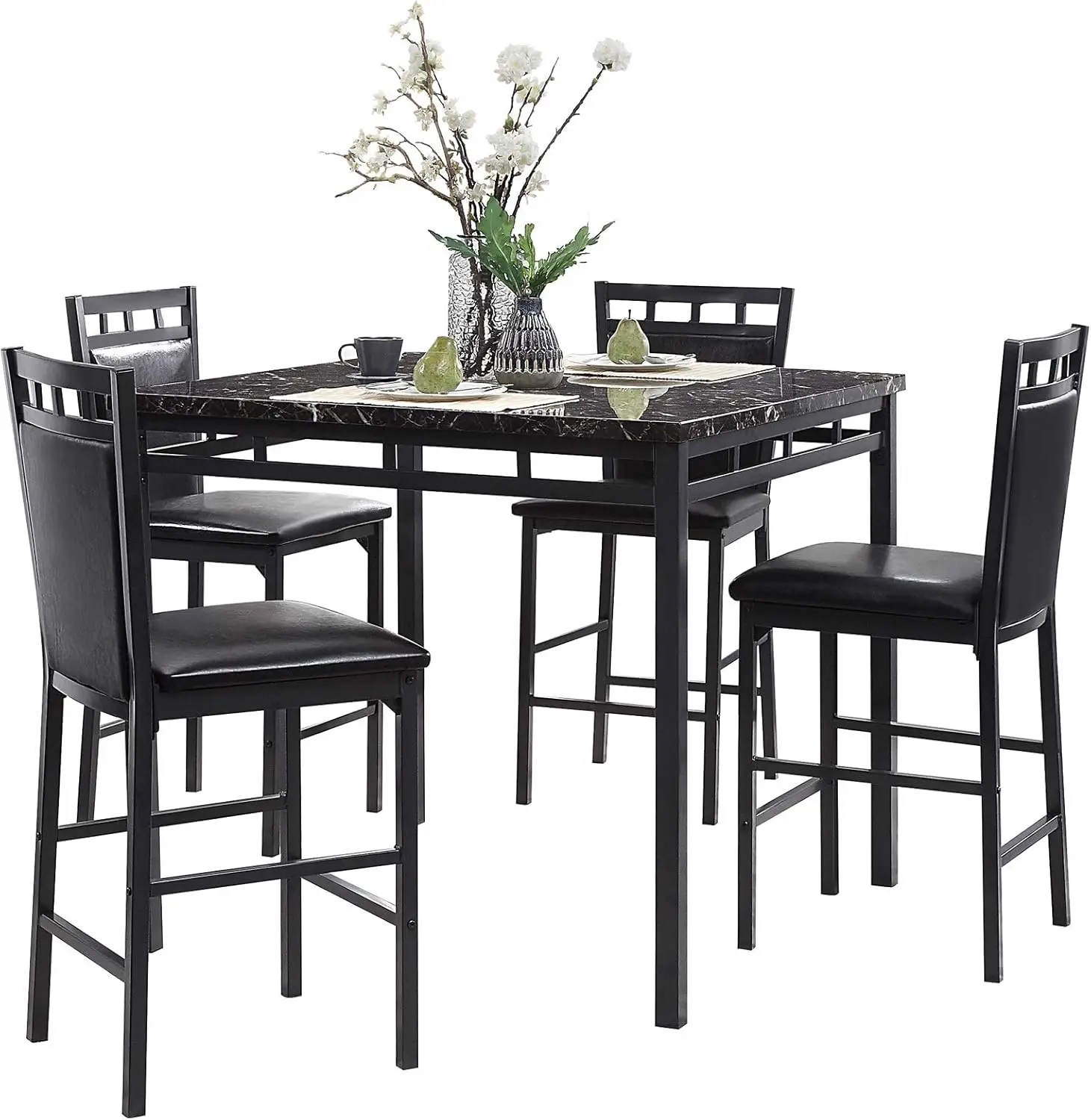 Homelegance 5-Piece Pack Counter Height Dinette Set, Black