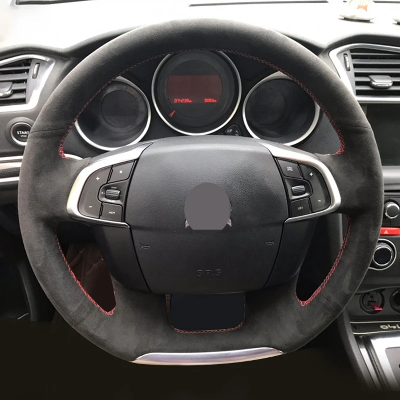 Hand Sewing Black Suede Car Steering Wheel Cover For Citroen C4 C4L 2011 2012 2013 2014 2015 DS4