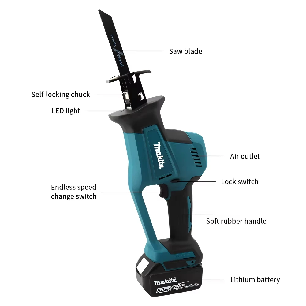 Makita DJR189 18V akumulatorowa elektryczna piła szablasta bezszczotkowa akumulatorowa piła do cięcia drewna i metalu przenośna piła elektronarzędzie