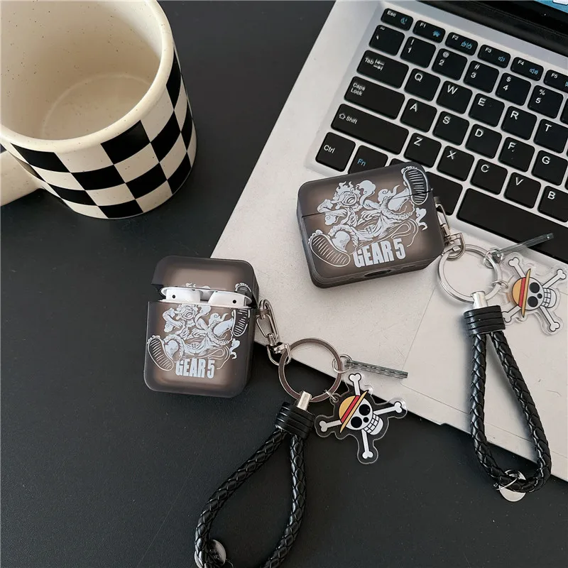 Anime O-One Pieces Luffy Gear 5 Earphone Case For Airpods 1 2 3 Pro Pro2 4 Square Bluetooth headset Pendant Cover Flag Keychain