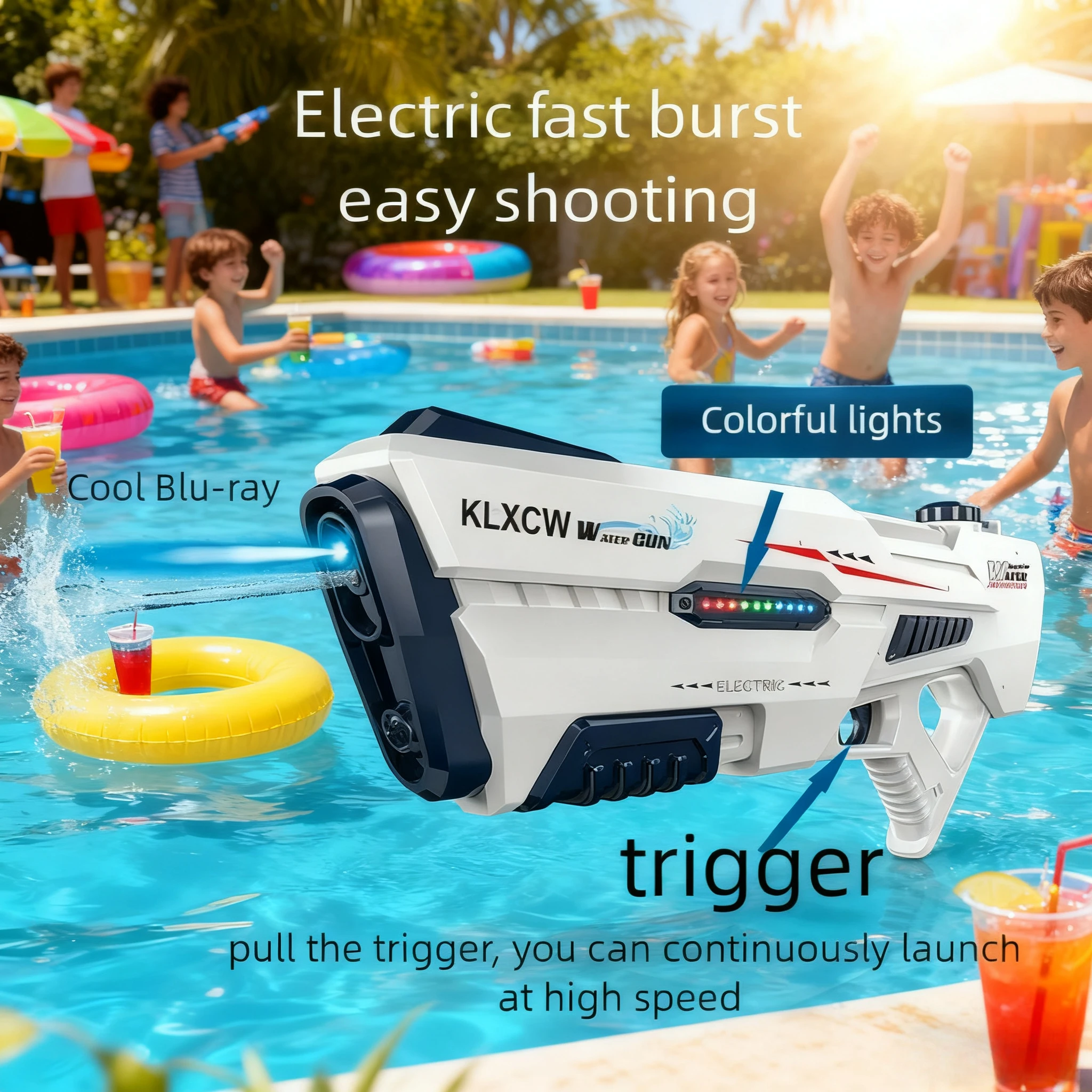 Pistola de agua eléctrica de alta presión, juguetes absorbentes de agua, pistola de tiro, juguete de piscina al aire libre de verano para niños y adultos, regalos