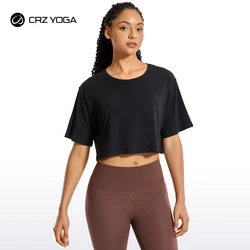 CRZ YOGA Women's Pima Cotton Workout Crop Tops Short Sleeve Yoga Shirts Casual Athletic Running T-Shirts