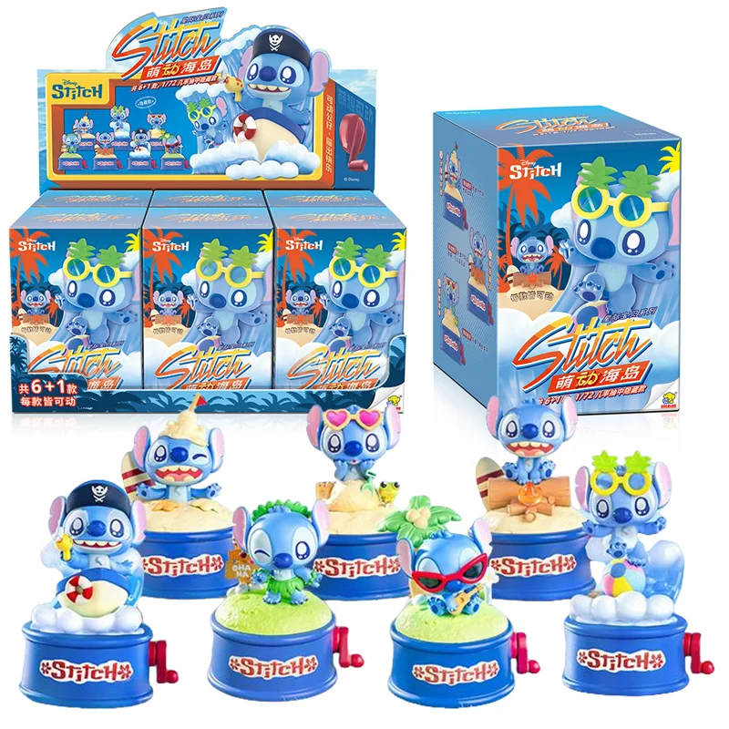 

Original Disney Stitch Playing On The Island Series Blind Box Cartoon Action Figures Anime Model Toy Desktop Collection Gift