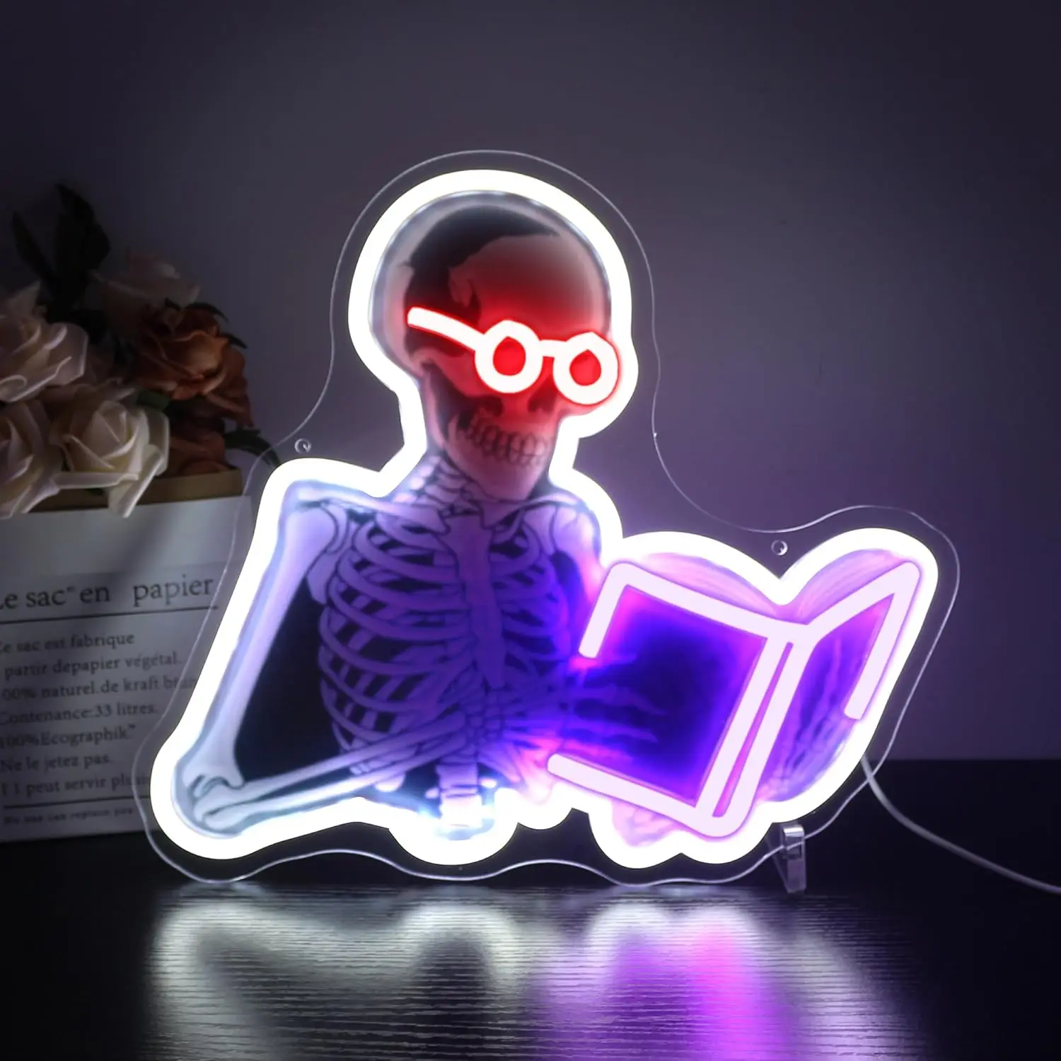 

Неоновая вывеска-скелет с УФ-печатью, настенный светильник, USB LED неоновая лампа для бара, игровой комнаты, спальни, декоративный подарок, ночник