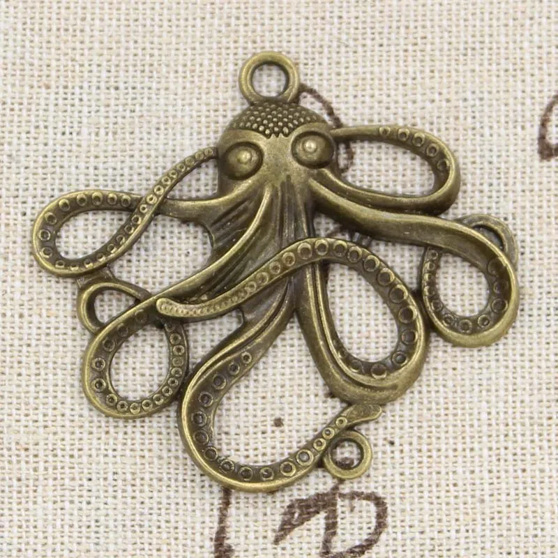 Breloques en bronze tibétain vintage, pendentif exécutif antique, pieuvre, bijoux faits à la main bricolage, 3 pièces, 48x45mm