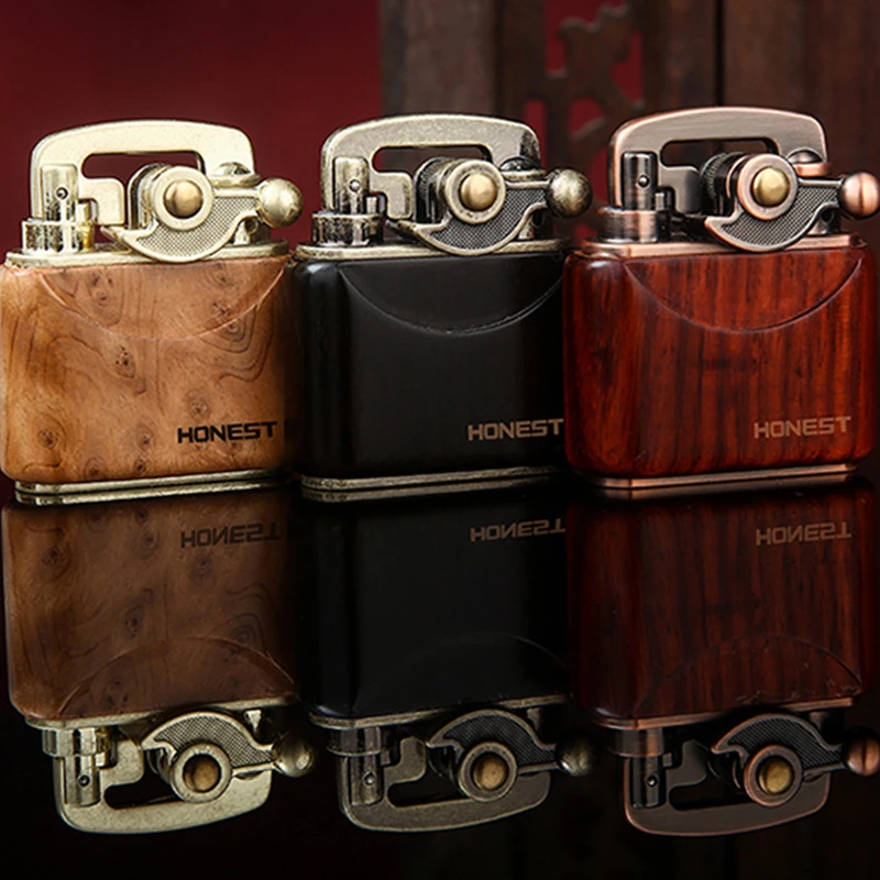 New Wooden Kerosene Rocker Lighter Retro Nostalgic Creative Personality Wood Grain Lighter Men\'s Gift Cigarette Accessories