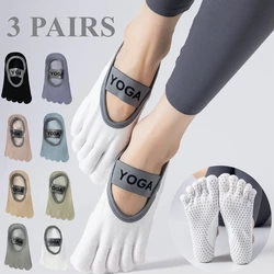 3 Pairs Women Yoga Socks with Separate Fingers Non-slip Toe Pilates Socks Shoes Antislip Five Finger Sports Socks Floor