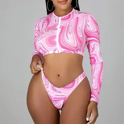 Sleeve Waist Long Split Bikini Temperament Zipper Beach Swimsuit Women'S High Sexy Push Up Set Summer Beach Wear Swimming Hawaii