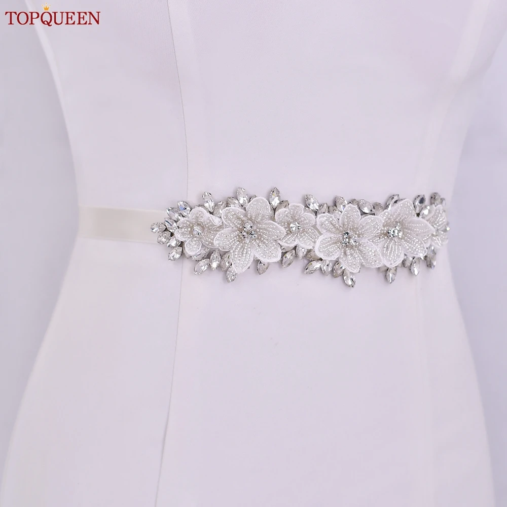 TOPQUEEN Bridal Belt Bohemian Wedding Sash Rhinestone Beaded Flower Belt Bridesmaid Dress Accessories Applique S63