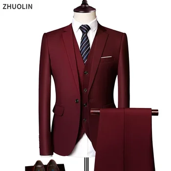 Wedding Suits For Men 3 Pieces Set Elegant Jackets Vest Pants Luxury Blazers Formal Outfit Fashion Classic Full 2024 Costume