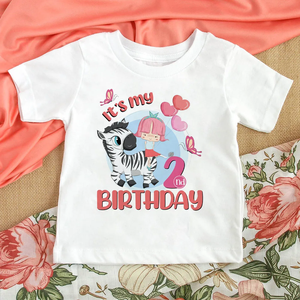 Aniversário crianças camiseta infantil meninas bonito roupas do miúdo presente de aniversário da criança t branco crianças verão manga curta camiseta