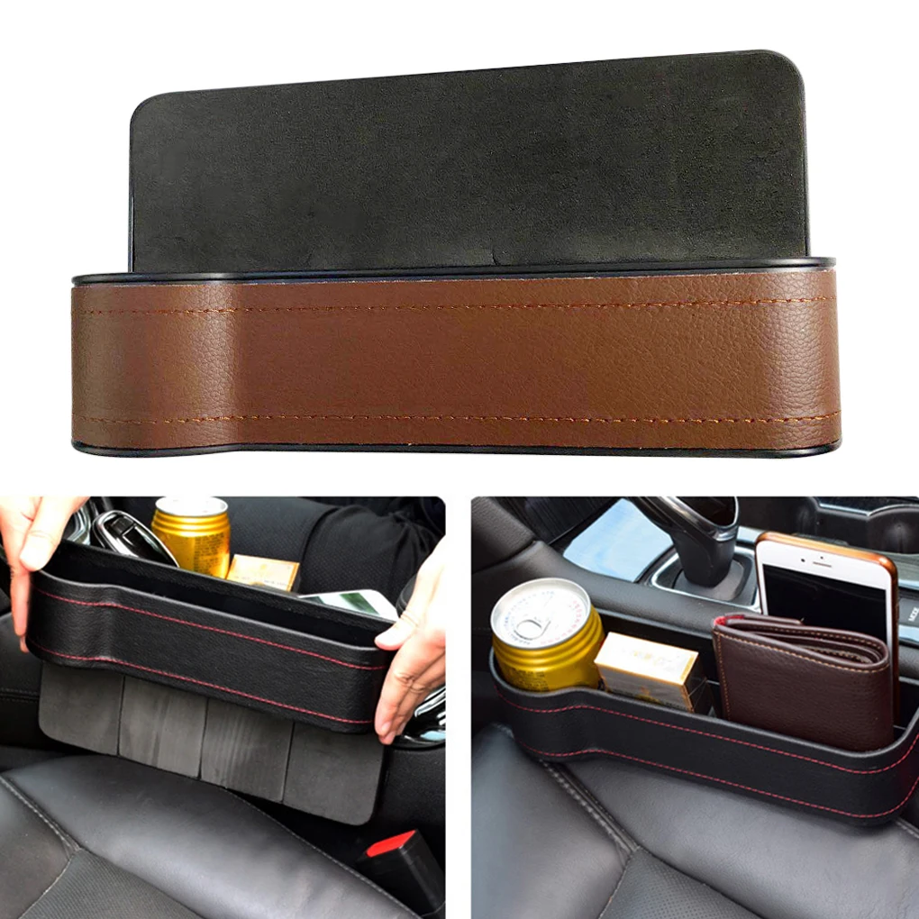 Car Crevice Organizer Pocket Cup Holder Central Console Crevice Storage Box Automotive Accessory, Beige