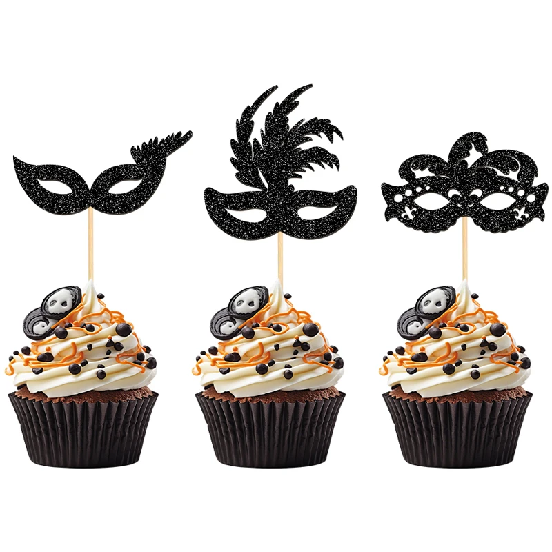 YOMDID 24 Stück Maskerade-Masken, Cupcake-Topper, glitzernde Bachelorette-Party, Cupcake-Picks, Maskerade, Karneval, Party-Dekorationen – Detail 6
