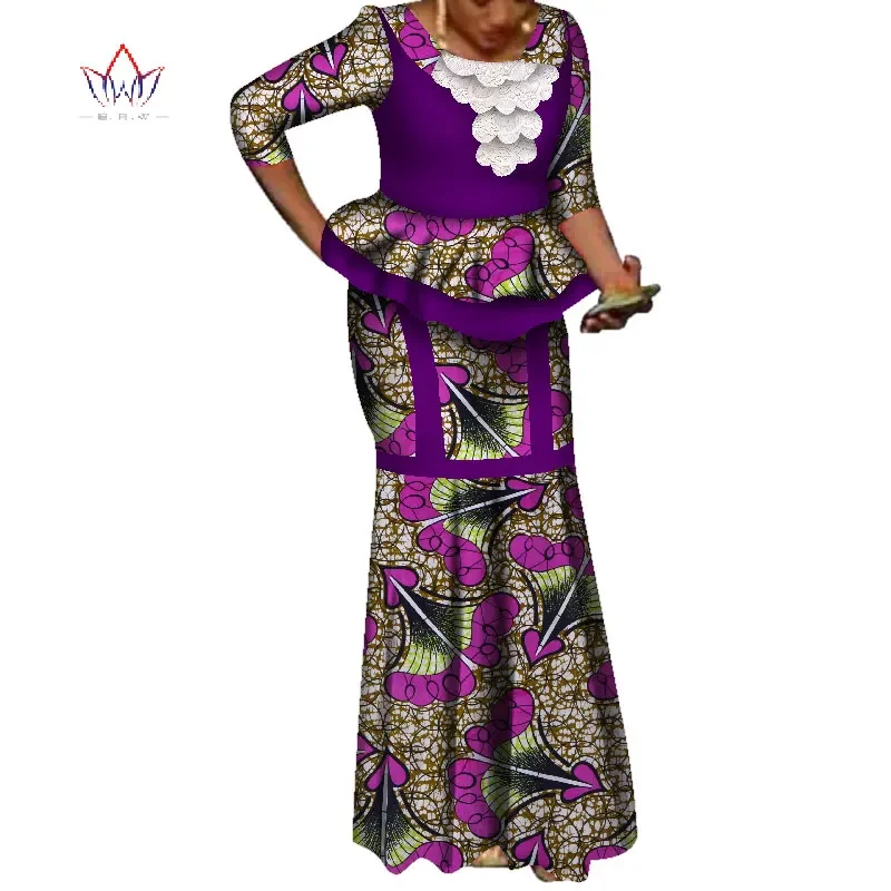 

Africa Two Piece Set For Women Fashion Dashiki three quarter African Clothes Bazin Plus Size Lady Clothing for Party WY3737