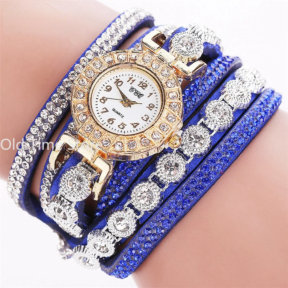 Relógio de couro com braceletes diamantados para mulher, relógios femininos, casual, elegante, nobre, fashion