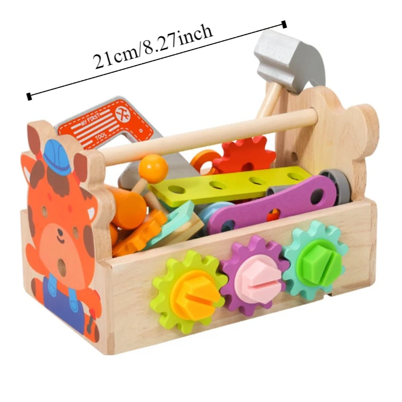 Caja de herramientas de madera, caja de herramientas de rompecabezas Montessori, juego de desmontaje, herramientas de juego de simulación, herramienta de reparación de simulación de montaje