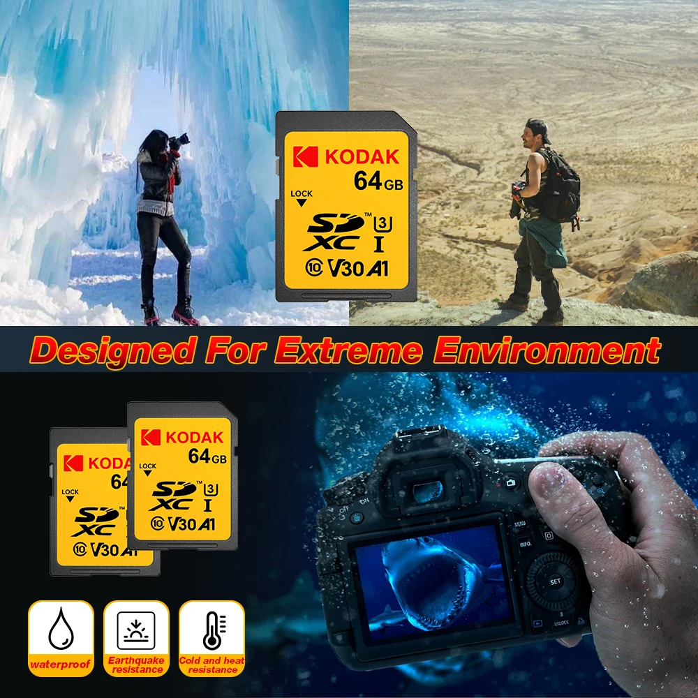 Kodak Original SD Card For DSLR Camera UHS-1 U3 V30 A1 Class10 Memory Card 256gb 128gb 64gb 32gb Support Ultra HD 4K Video SDXC