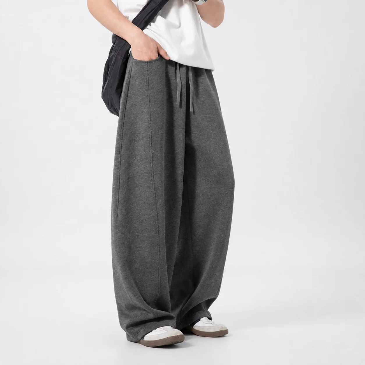 Men's Oversized Curved Leg Pants Relaxed Fit Casual Trousers Draped Loose Sweatpants Streetwear Style Split Seam Design