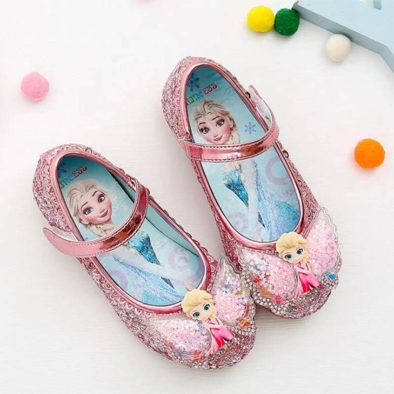 Frozen Elsa Princess Kids Leather Sandals Girls Bow Casual Shoes Glitter Children Flat Shoes Sandals Butterfly Knot Girls\' shoes