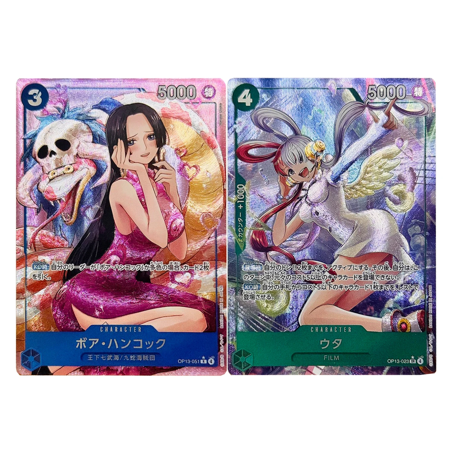 2Pcs/set 63X88Mm Diy Self Made One Piece Hancock Collection Card Half Coarse Flash Uta Dracule Mihawk Anime Cards Gift Toys