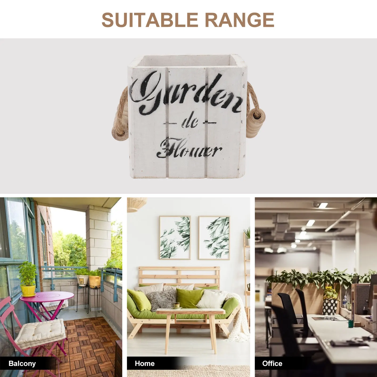 

Wooden Flower Pot Rustic Succulent Planter Square European Style Creative Multi Purpose Indoor Balcony Home Office Green Plants