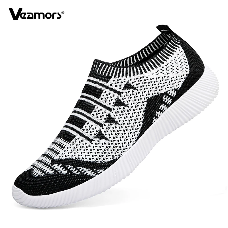 

Вязаные прогулочные туфли VEAMORS, повседневные туфли без каблука, легкие дышащие лоферы, слипоны без каблука, мягкие туфли без каблука для путешествий