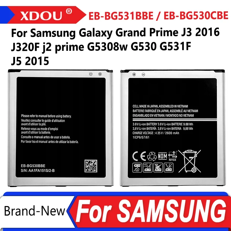 Brand New EB-BG531BBE EB-BG530CBE Battery 2600mAh For Samsung Galaxy Grand Prime J3 2016 j2 prime G5308W G530 G531F