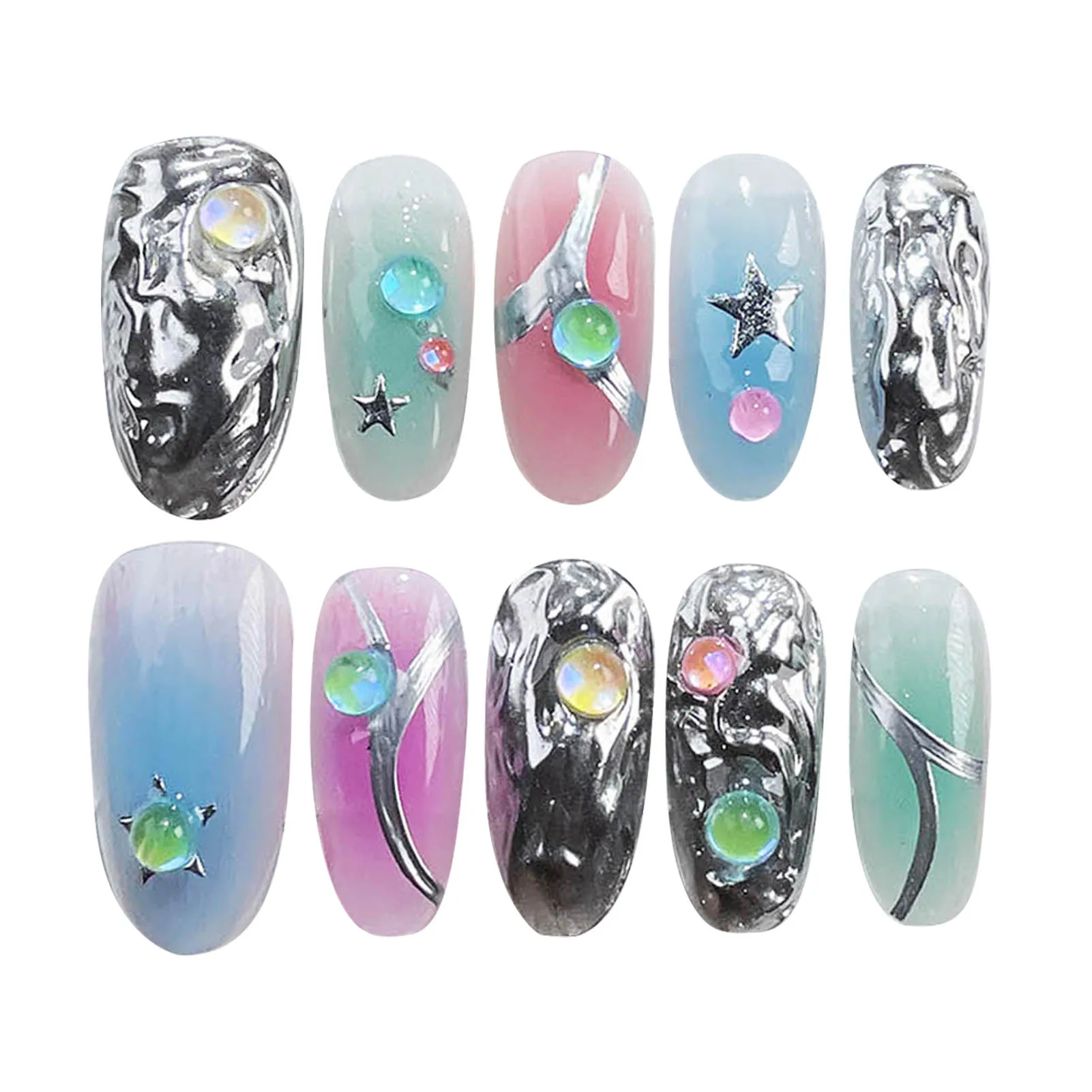 

Wearable Nail Stickers With Color Block Design For Sweet Cool Style 10Pcs