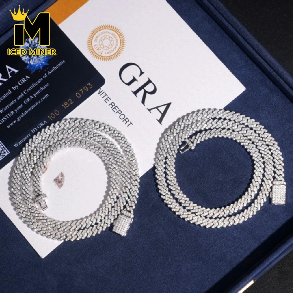 

Icedminer 5mm Moissanite Diamonds Cuban Link Chain Iced Out Necklaces For Men S925 Silver Choker Pass Tester Hip Hop Jewelry