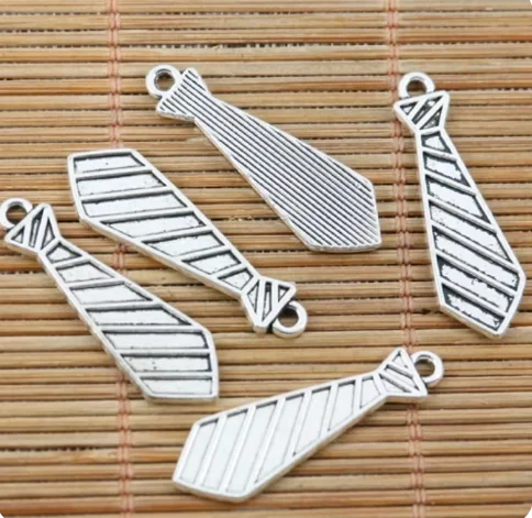 20pcs 30*9mm Alloy pendants tibetan silver textured tie design charms for jewelry making accessories HWEF2183