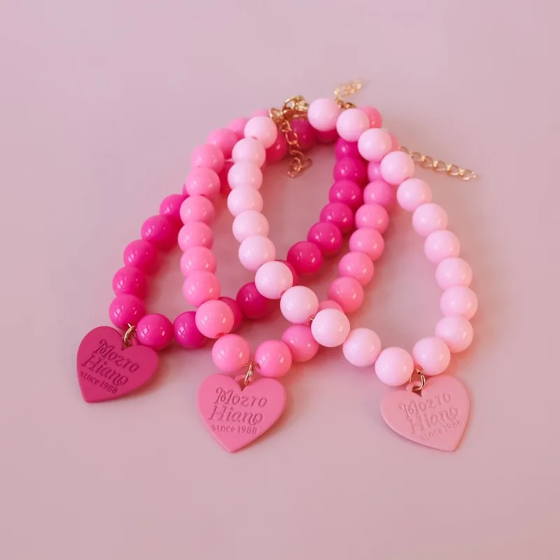 Macarone Heart Pet Dog Necklaces for Chihuahua Bomei Dopamine Colorized Summer Kitten Neck Chain Pearl Solid Pet Accessories