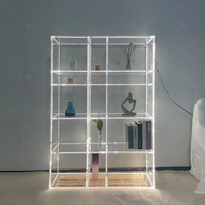High transparent acrylic display cabinet with lamp, store figure luxury display rack, shopping mall image
