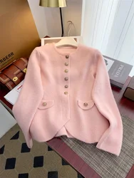 2024 Autumn Elegant Sweater Cardigan For Women Korean Vintage Stylish Chic Knitwear Coats Long Sleeve Single-breasted Jumper Top