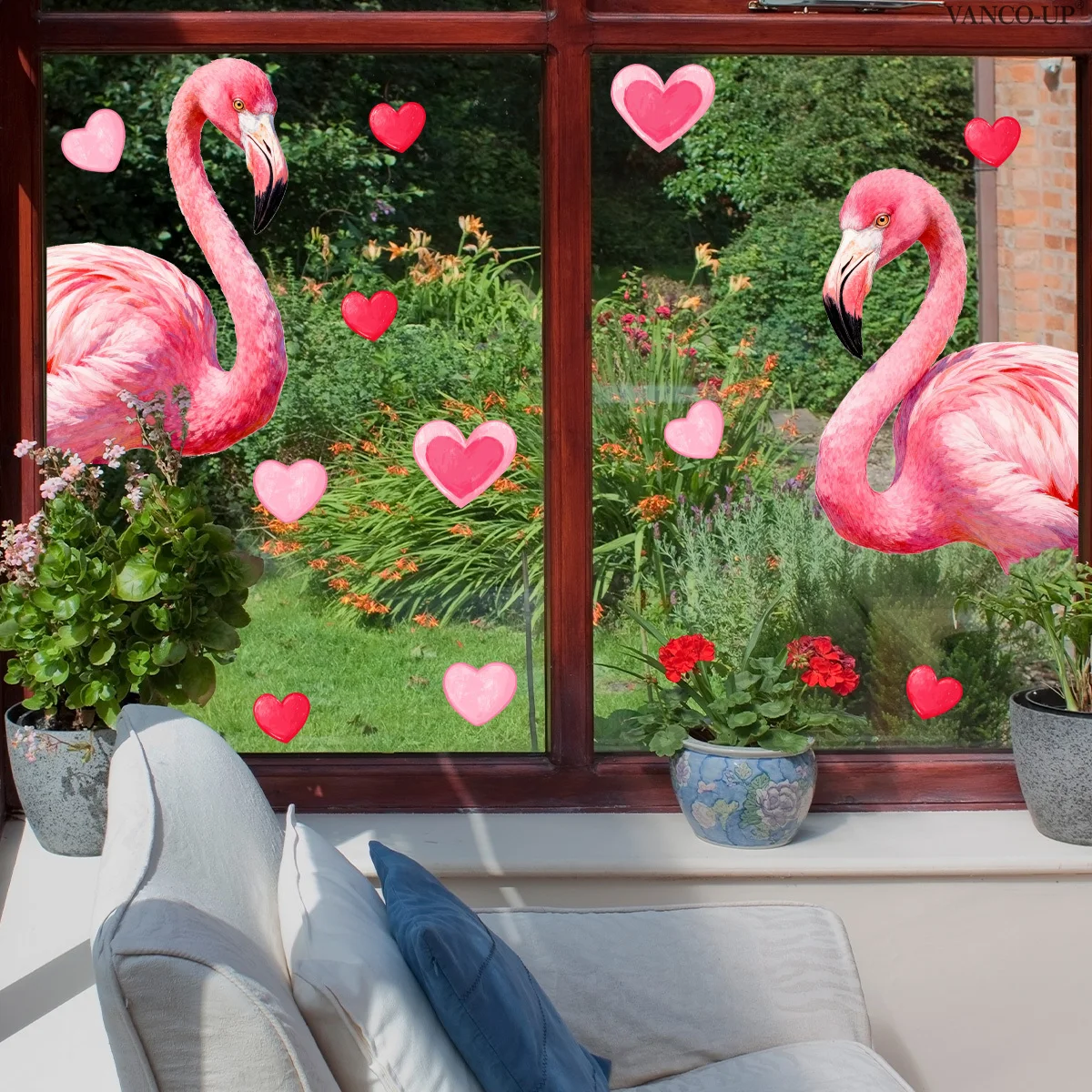 2pcs Flamingo & Heart Theme Wall & Window Decal,Self-Adhesive Sticker, Suitable for Doors,Windows,Bedroom,LivingRoom,StoreWindow