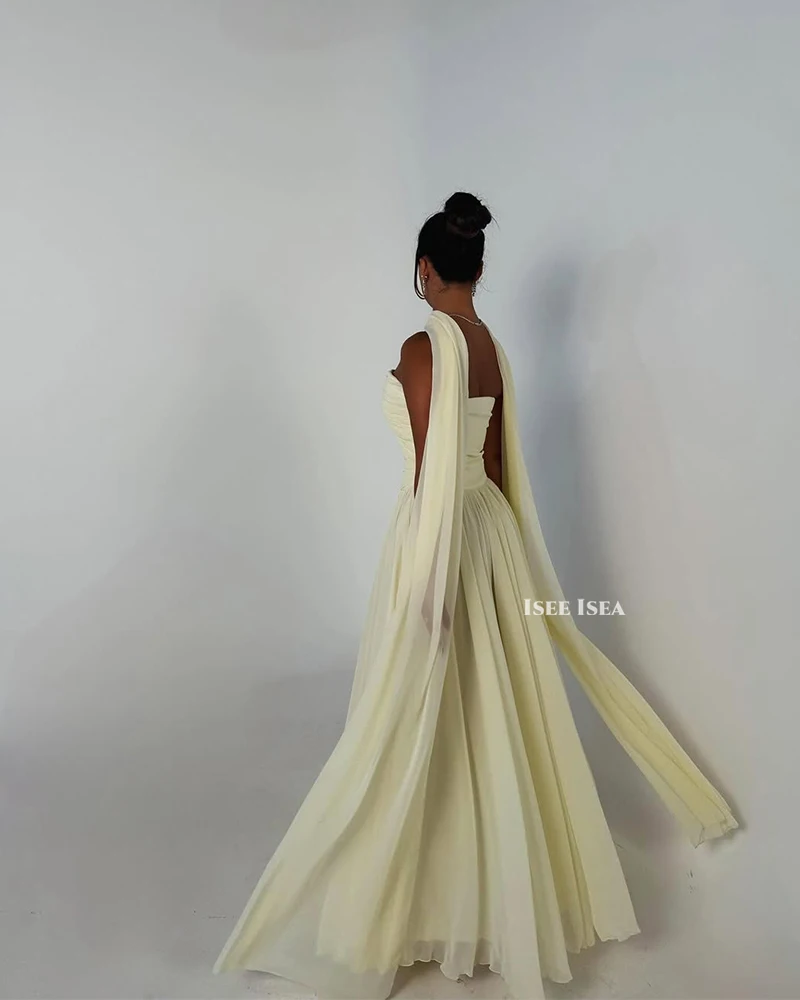Luz amarela vestidos de noite chiffon halter pescoço sem alças ocasião formal festa vestidos de noite feminino brithday wear personalizado