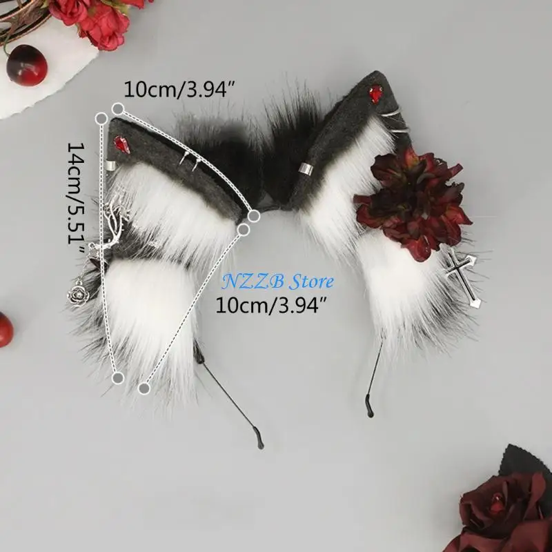 T21F الطلاب العرقيين للجنسين التقطت الصور هيرباند مع زهرة وحلق الديكورات الذئب الأذن رباطات الكرتون هالوين الشعر هوب