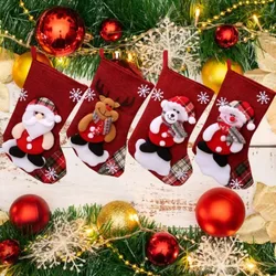 4PCS Christmas Stocking Set Santa Snowman Reindeer Bear Plush Stockings for Holiday Decor Festive Xmas Decorations for Home