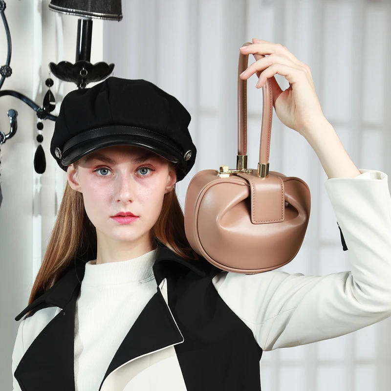 Toptrends Chic Cow Genuine Leather Spherical Small Tote Bag For Women 2024 Trend Designer Party Purse Top Handle Ladies Handbags