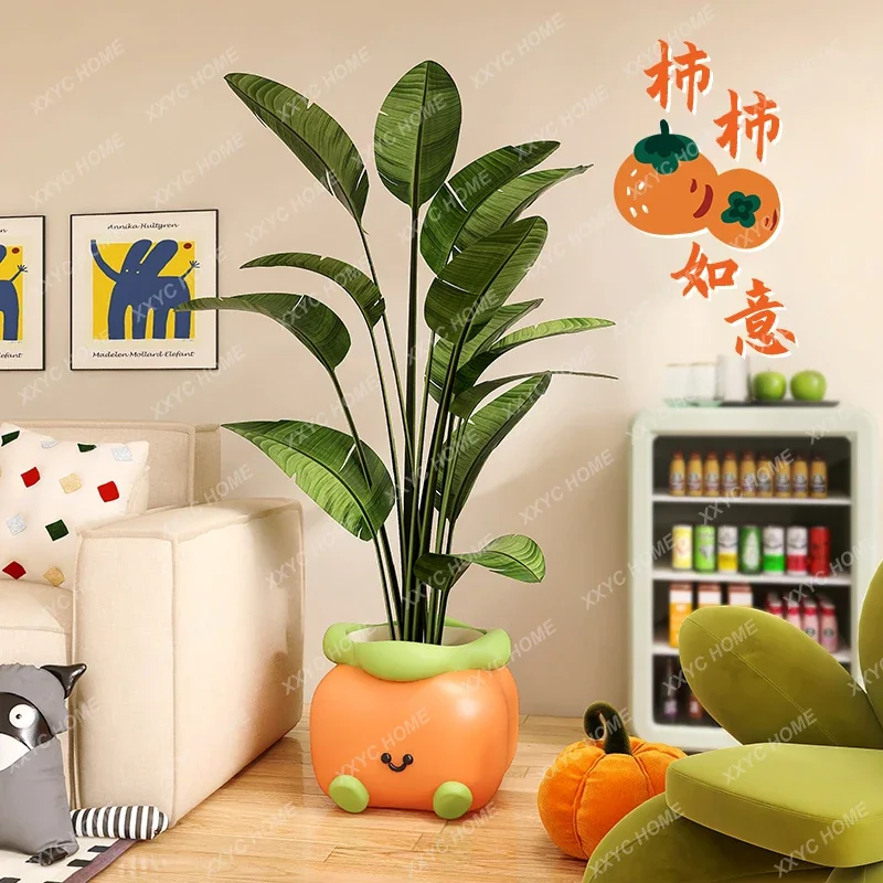 Floor-to-ceiling vase, next to the   living room, potted plant decoration, simulated green plant ceramic flower pot ornament.