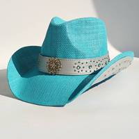 Lake blue Western cowboy straw hat unisex outdoor travel beach sun hat classic gentleman cowboy straw hat sombrero vaquero