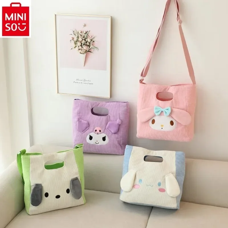 

MINISO 2024 New Women's Fashion Large Capacity Handbag High Quality Lightweight Cartoon Kuromi Printed Cute Crossbody Bag