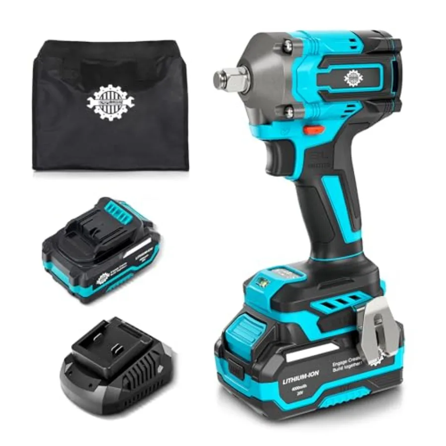 

Беспроводной ударный гайковерт с высоким крутящим моментом 442,5 фунт-фут, 1/2 дюйма, бесщеточный, 2450 об/мин, с аккумулятором 4,0 Ач