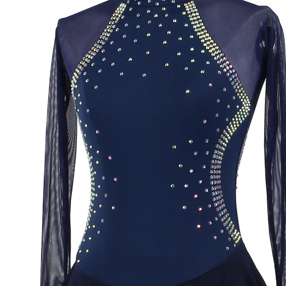 Zagitova Figure Skating Dress Women Girls Ice Skating Skirt Performance Competition Mesh Skirt Navy Blue