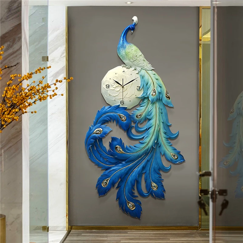 Peacock Wall Clock Personality Art Light Luxury Home Clock Decoration Decor Large 3d Clocks Garden