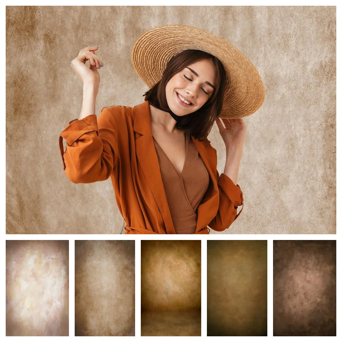 Brown Retro Abstract Photography Backdrop Solid Texture Kids Adults Art Portrait Wedding Birthday Party Decor Photo Background