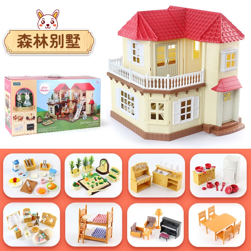 Forest Animal Family 1/12 Dollhouse Furniture Bedroom Kitchen Bathroom Set Miniature Simulation Dolls Accessories DIY Toys Girls