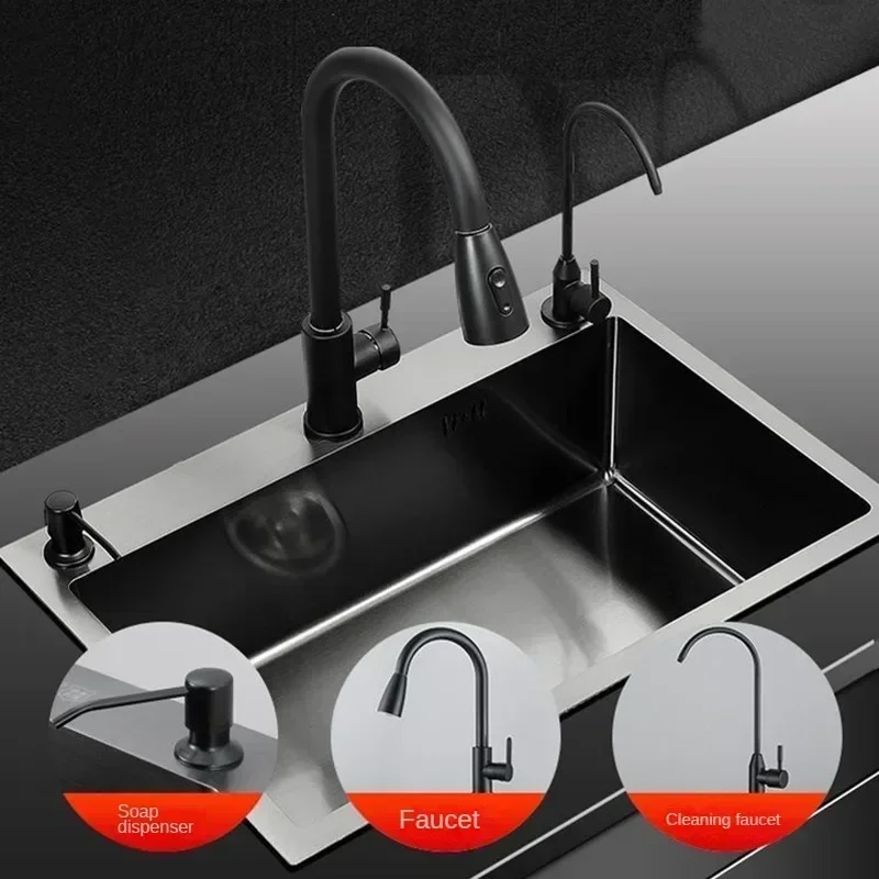 أحواض مطبخ معدنية إسكندنافية لحوض الشرفة باللون الأسود السميك نانو تصميم بسيط حوض المطبخ المنزلي للمطبخ والمطعم