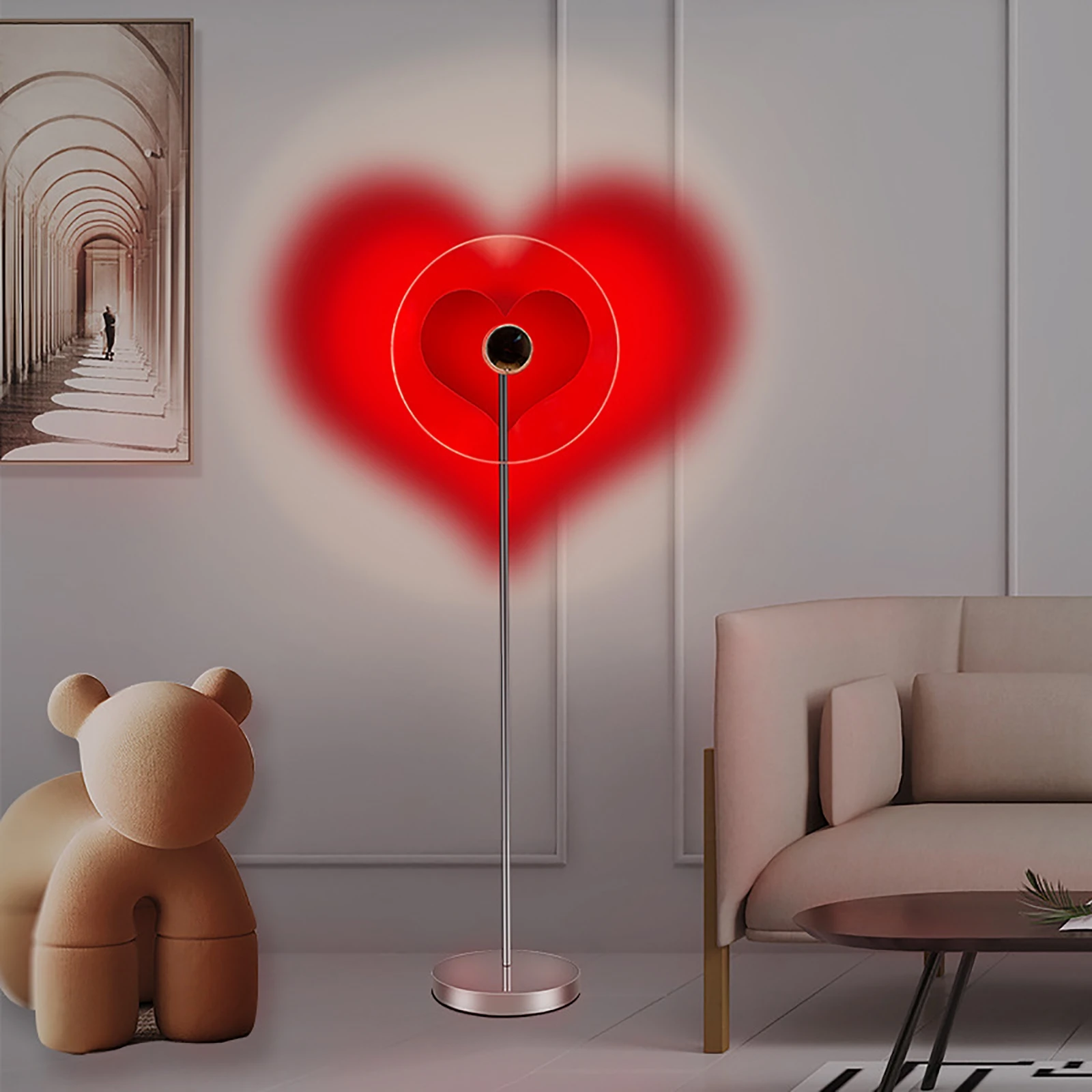 

Red Heart Night Light Heart Shaped Atmosphere Light LED Floor Lamp Projection Bedroom USB Plug-in Bedside Lamp Wall Decor Lights