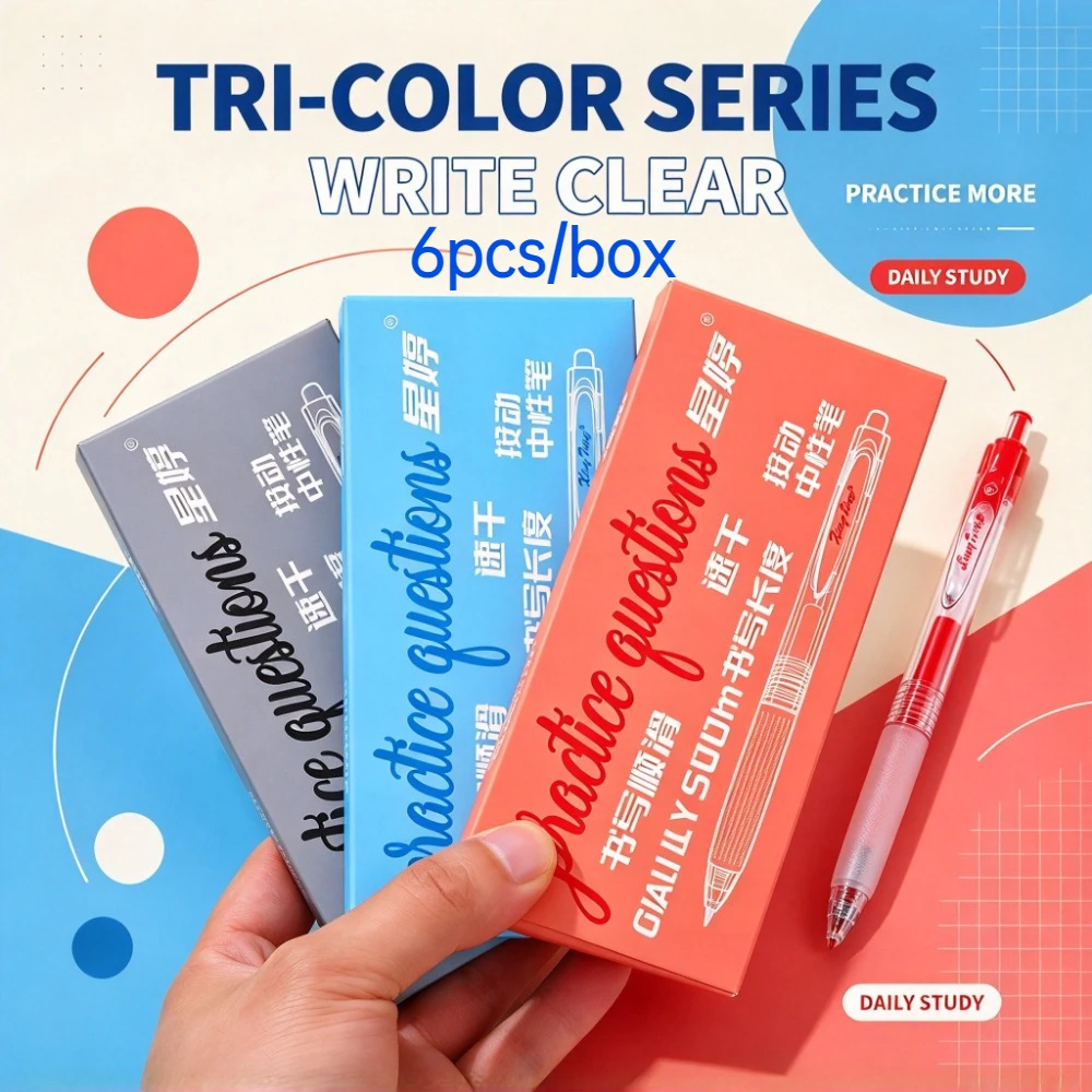 6-Pcs 0.5mm ST Tip Click-Pen Set Fast-Drying Ink Long-Lasting Smooth Writing Non-Spill Transparent Design for Students & Office