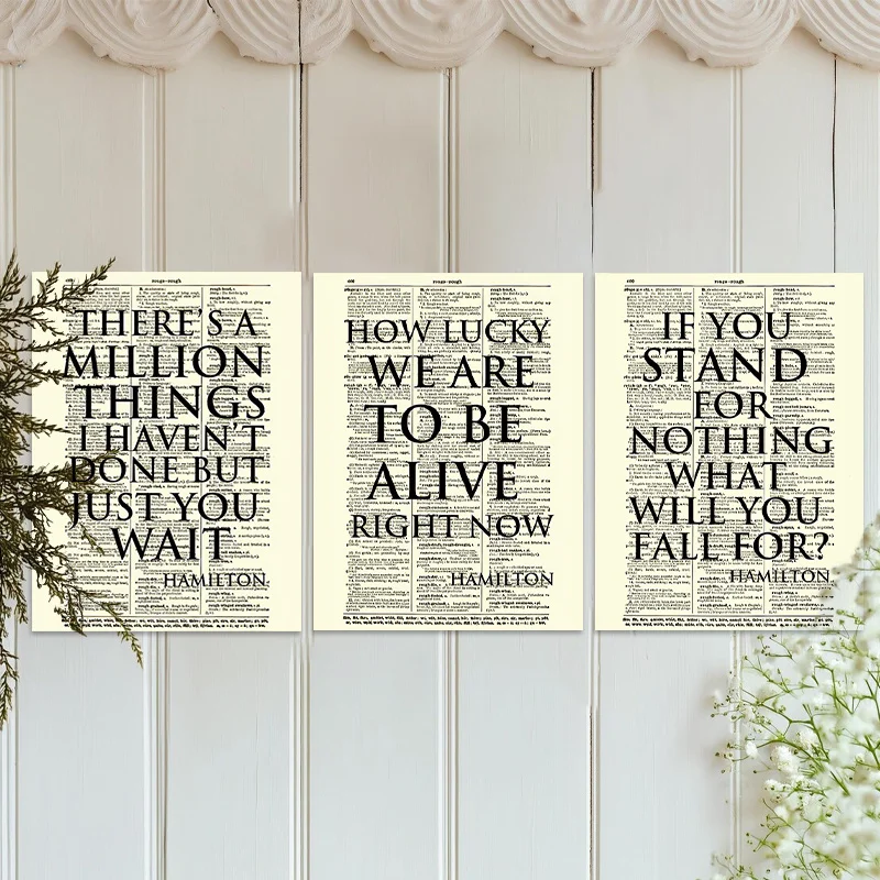 Juego de arte en lienzo musical Hamilton inspirador de 3 piezas: impresiones de poliéster grueso sin marco con cita "How Lucky We Are", ideal para B